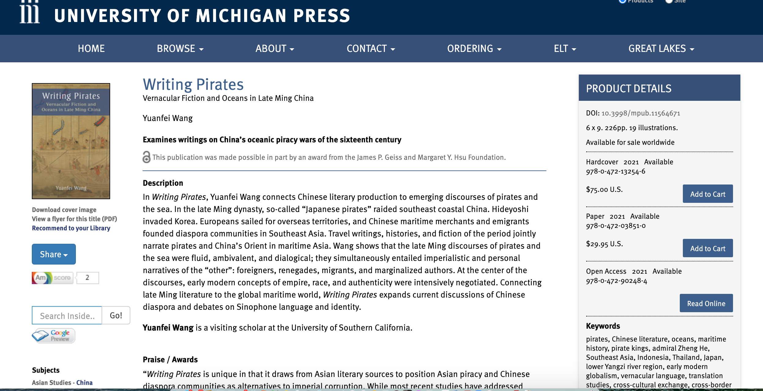 Writing Pirates Officially Published on June 24th, 2021 – Yuanfei Wang